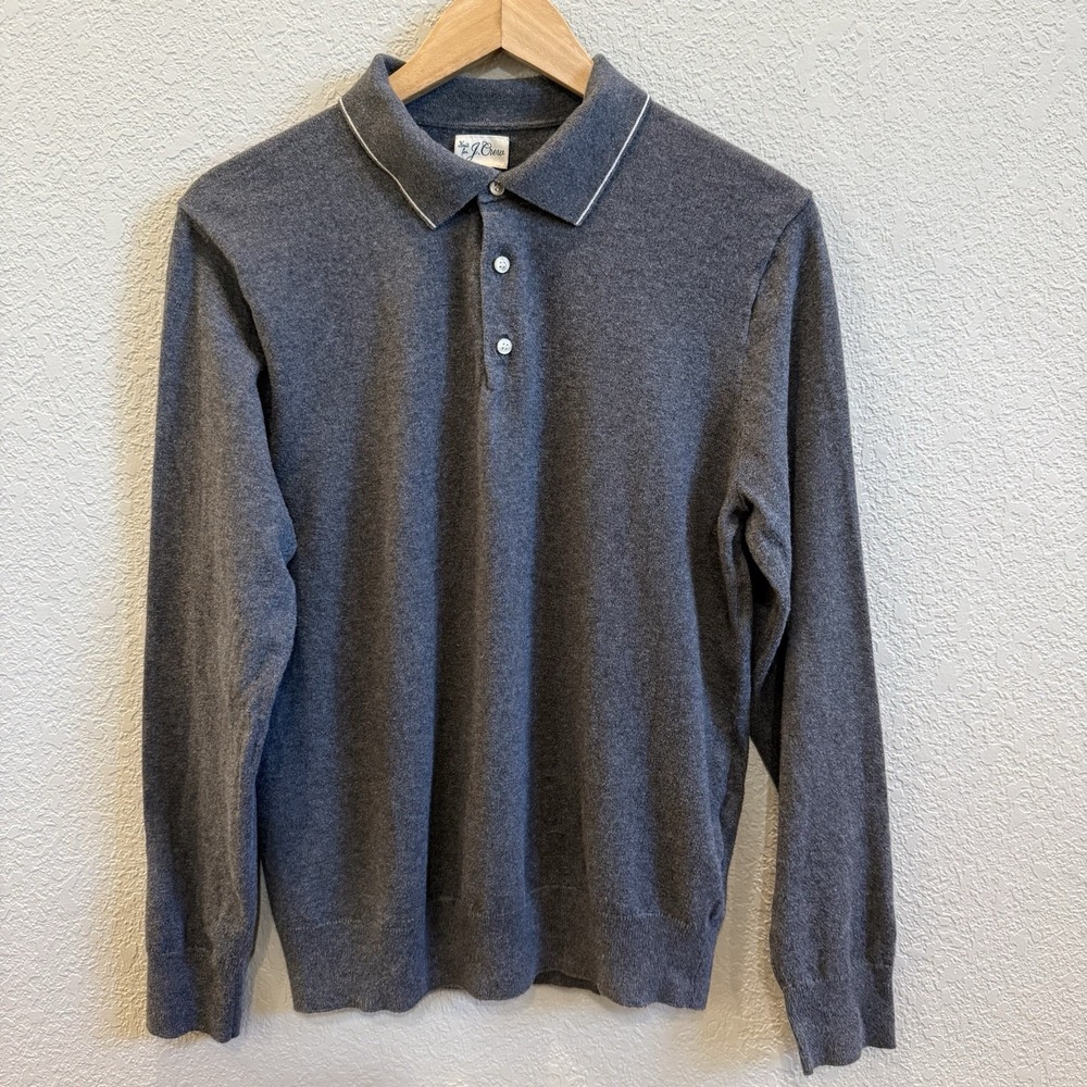 J.Crew Cotton Tipped Collared Sweater Men's Small Sweater Polo Gray